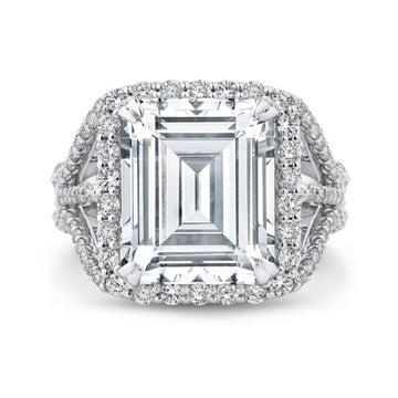 Emerald Cut Diamond Halo Engagement Ring in 18K White Gold (Semi-Mount)